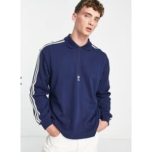 adidas Originals Adicolor 3 stripe long sleeve 1/2 zip polo in navy